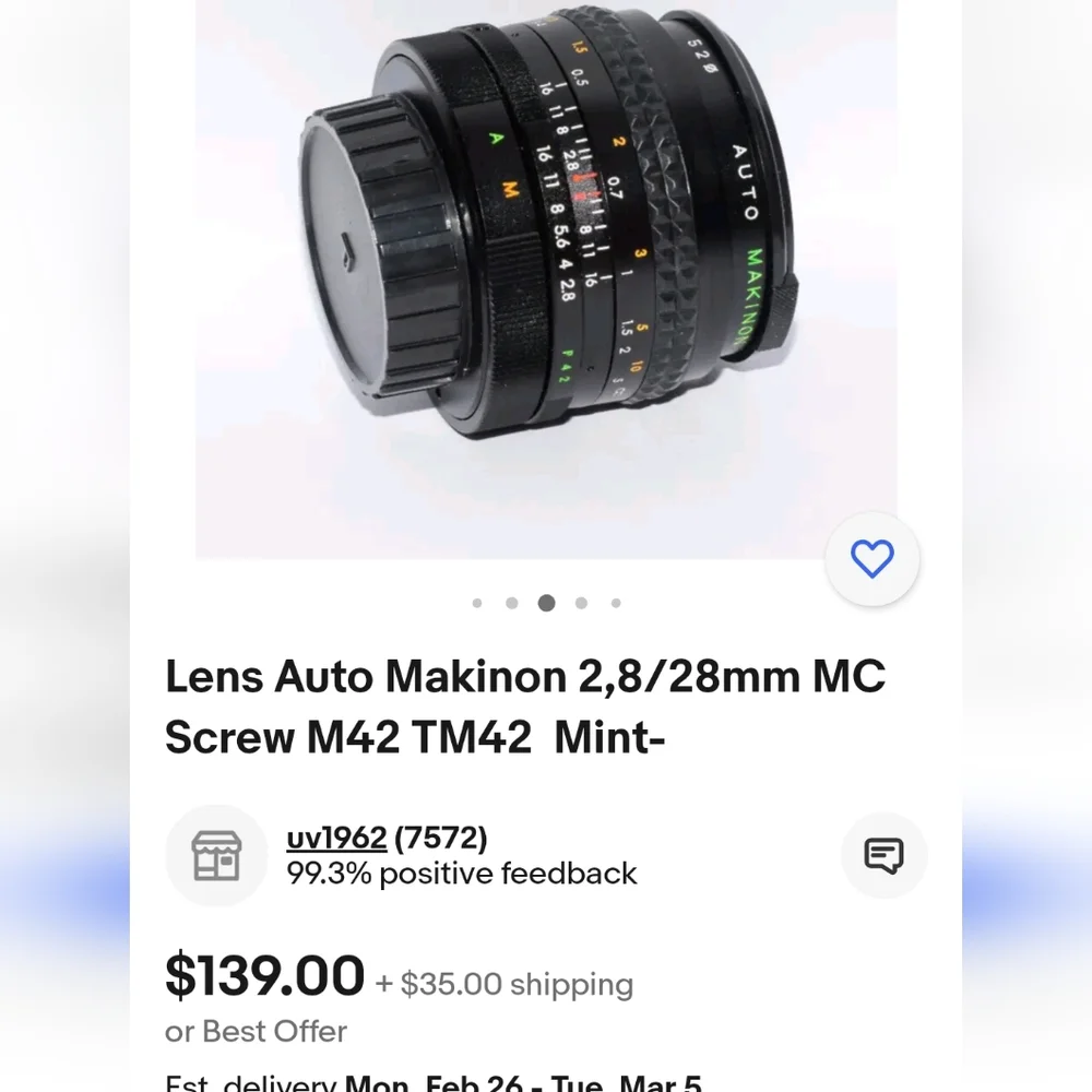 Lens Auto Makinon 2,8/28mm MCScrew M42 TM42